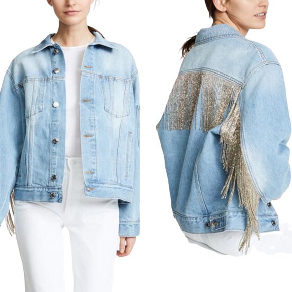 Jackets & Blazers - Distressed Denim jacket with fringe back